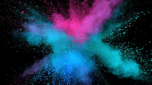 Super slowmotion shot of color powder explosion isolated on black background. Shot with high speed cinema camera at 1000fps