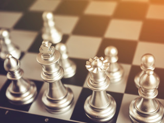 Chess game ,fighting for leader of business marketing competition concept