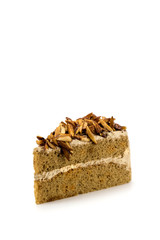 sliced almonds on cake coffee on white background 