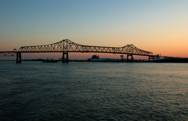 Fototapeta na wymiar A bridge joining Baton Rouge and Port Allen across the Mississippi river in Louisiana.