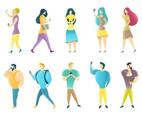 Group of people using mobile phones vector isolated illustration