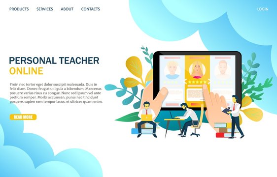 Online personal teacher vector website landing page design template