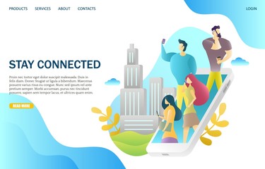 Stay connected vector website landing page design template