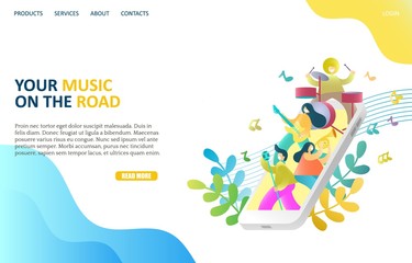 Music app vector website landing page design template