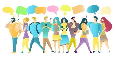 Fototapeta premium Group of people with mobile phones, vector illustration