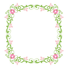 Vector illustration frame flower pink green leafy hand drawn