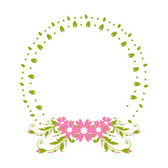Fototapeta premium Vector illustration decoration frames flower pink with leaf green hand drawn
