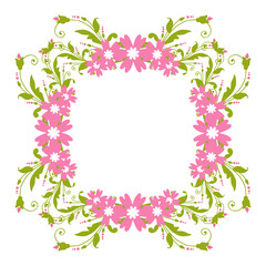 Vector illustration decoration frames flower pink with leaf green hand drawn