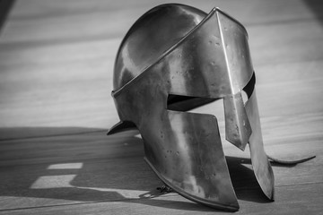 Isolated single close up Spartan Warrior metal helmet 300