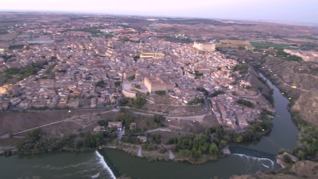 Toledo from the air Castilla la Mancha. Spain. 4k Drone Video