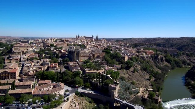 Toledo from the air Castilla la Mancha. Spain. 4k Drone Video