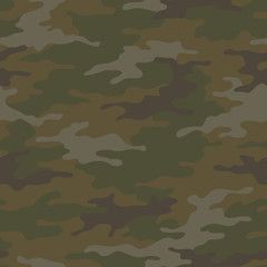 Fototapeta premium Seamless camouflage pattern. Khaki texture, vector illustration. Camo print background. Abstract military style backdrop