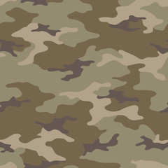 Fototapeta premium Seamless camouflage pattern. Khaki texture, vector illustration. Camo print background. Abstract military style backdrop