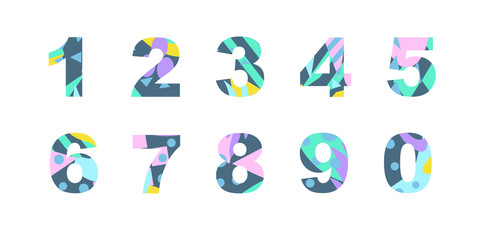 Collection of numbers with bright abstract texture. Good for any printed products, textile, invitation for a holiday and other types of design.