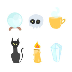 Set of witch tools and materials. Great for creating a design on the theme of potions, fortune telling and Halloween.