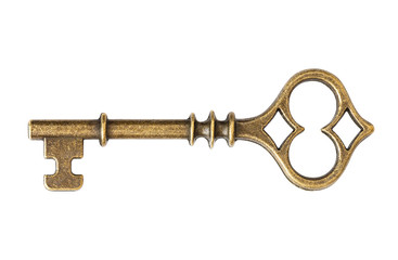 Old key isolated on white background with clipping path