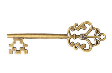 Old key isolated on white background with clipping path