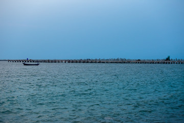 concrete Pier with construction crane in bangsan thailand