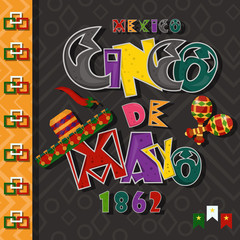 poster card layout for_1_the design of stickers, leaflets, covers, text colored inscription calligraphy on the theme of Cinco de mayo in the style of flat