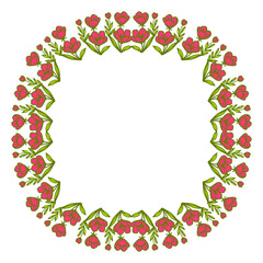 Fototapeta na wymiar Vector illustration red flower frame for white backdrop hand drawn