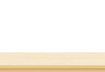 Empty brown wood table top isolated on white background . Template mock up for display of product