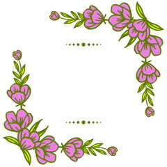Vector illustration card with purple flower frames blooms hand drawn