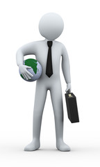 3d businessman holding globe