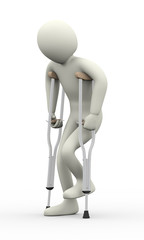 3d man broken leg with crutches