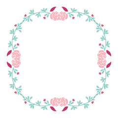 Vector illustration pink flower frame with light blue leaf hand drawn