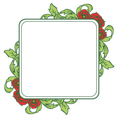Vector illustration green leaf frame with rose flower hand drawn