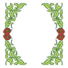 Vector illustration green leaf frame with rose flower hand drawn