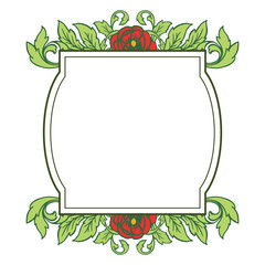 Vector illustration rose flower frame blooms with beautiful green leaf very blooms hand drawn