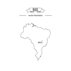 Hand drawn doodle Brazil map icon Vector illustration isolated on white background Brazilia outer borders symbol Cartoon ribbon band element icon. Brasilia symbol, 