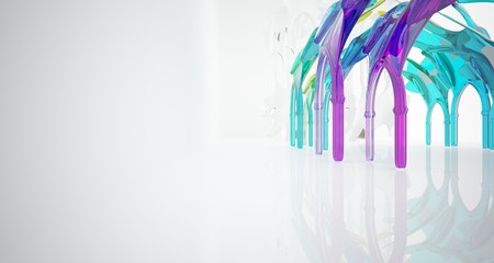 Abstract white and colored gradient smooth glasses gothic interior. 3D illustration and rendering.