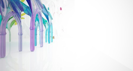 Abstract white and colored gradient smooth glasses gothic interior. 3D illustration and rendering.