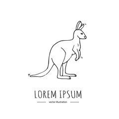 Hand drawn doodle grey kangaroo icon Vector illustration Animal isolated on white background Australian national symbol Cartoon element Wild wallaby silhouette