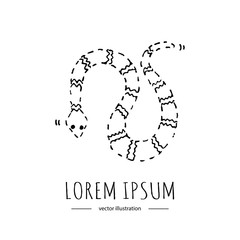 Hand drawn doodle Australian poisonous snake icon Vector illustration of Serpent isolated symbol on white background Cartoon element Venomous limbless reptile Aboriginal art style