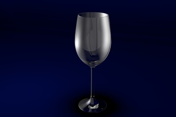 3D illustration of white wine glass on dark blue design background - drinking glass render