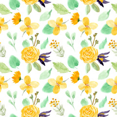 yellow green floral watercolor seamless pattern