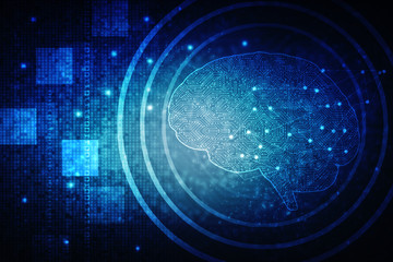 Obraz premium 2d illustration Concept of thinking, background with brain, Abstract Artificial intelligence. Technology web background