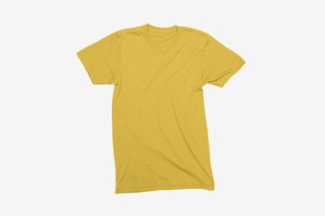 Blank Yellow T-Shirts Mock-up on soft gray background, front  view. Ready to replace your design.High resolution photo.