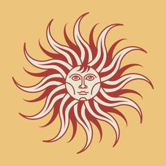 Vintage sun face compass rose