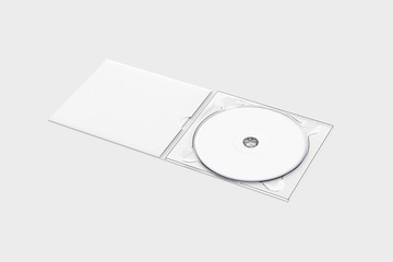 CD disc and carton packaging cover template mock up. Digipak case of cardboard CD drive. With white blank for branding design or text. isolated on soft gray background.High resolution 3d illustration.
