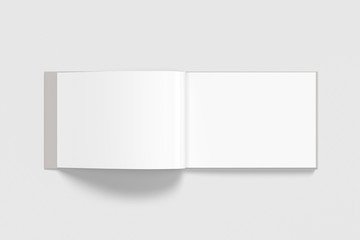 Blank white book Mock-up isolated on soft gray background. Open and closed, isolated with clipping path. 3d illustration.Horizontal.