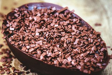 chocolate easter egg, creamy and tasty filling. Homemade Easter egg.