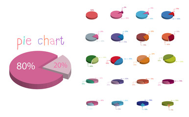 Set of business cycle flow diagrams, pie chart for documents,reports,presentations,infographic,0 5 10 15 20 25 30 35 40 45 50 55 60 65 70 75 80 85 90 95 100 percent clock style. Vector illustration.