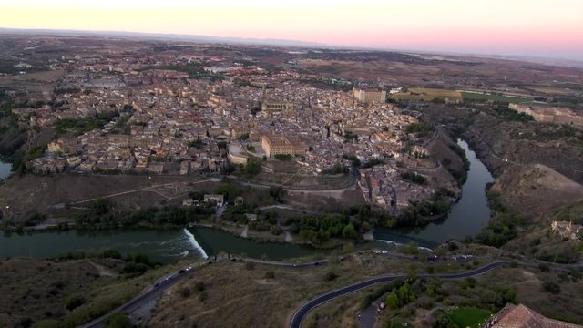 Aerial view in Toledo. Historical city of Spain.  4k Video