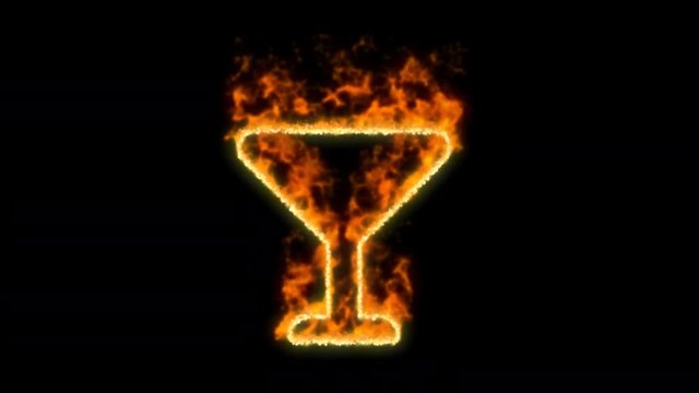 glass martini symbol inflames. Then disappears. In - Out loop. Alpha channel Premultiplied - Matted with color black