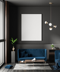 Mock up poster frame in Scandinavian style hipster interior. Minimalist modern interior design. 3D illustration.