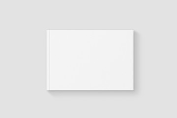 Blank white hardcover brochure, book or catalog mock up isolated on soft gray background. 3D illustration